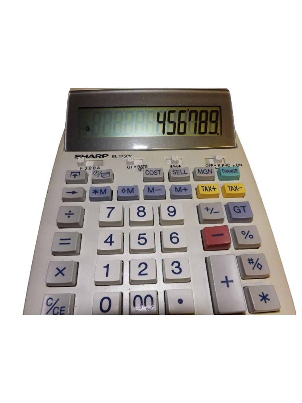 Sharp EL-1750V Printing Calculator W Adapter 12-Digit Display Tax Currency